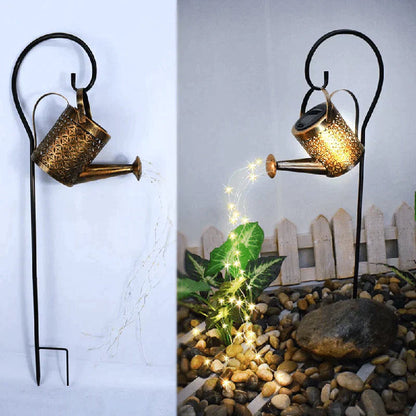 Mivoza solar garden lamp with watering can design, outdoor decorative light featuring rain sound and garden lighting effect.