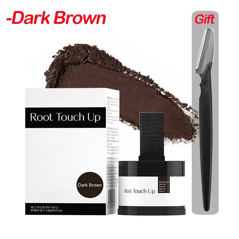 Belro Hairline Powder for thinning hair, close-up of the product container and application brush for natural hairline coverage.