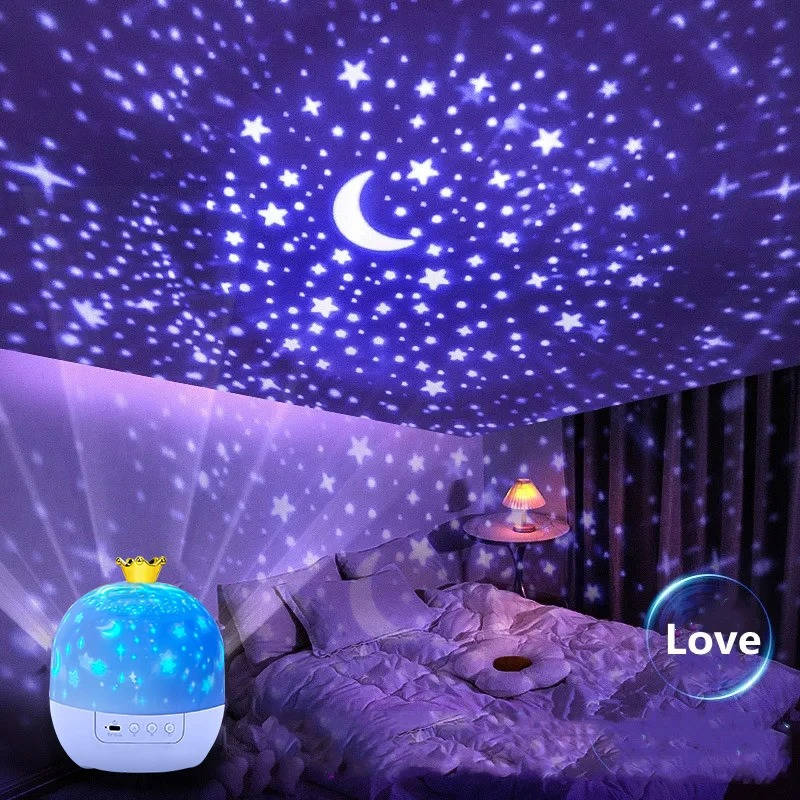 Belro projector night light for kids providing colorful, soothing light projections for a cozy bedroom atmosphere.