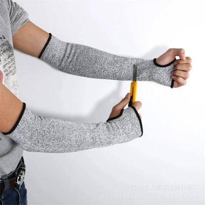 Belro cut resistant sleeves in black fabric, designed to protect arms during industrial or culinary tasks.
