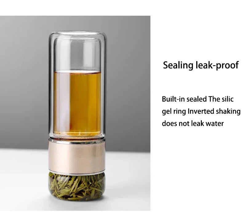 Belro 430ml borosilicate glass double layer tea infuser with stainless steel filter for brewing tea in kitchen and dining settings.