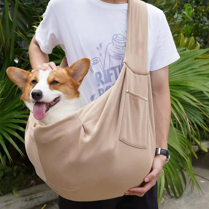 Belro dog carrier sling designed for automotive use, with adjustable straps and padded interior for comfortable pet travel.