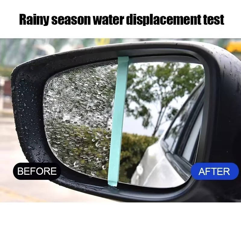 Belro windshield water repellent applied to a car windshield, showcasing its water-repelling effect and clarity.