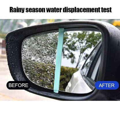 Belro windshield water repellent applied to a car windshield, showcasing its water-repelling effect and clarity.