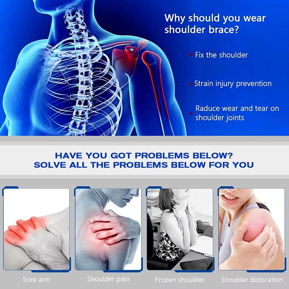Belro shoulder brace for support and stability, shown in a close-up image highlighting adjustable straps and comfortable fit.