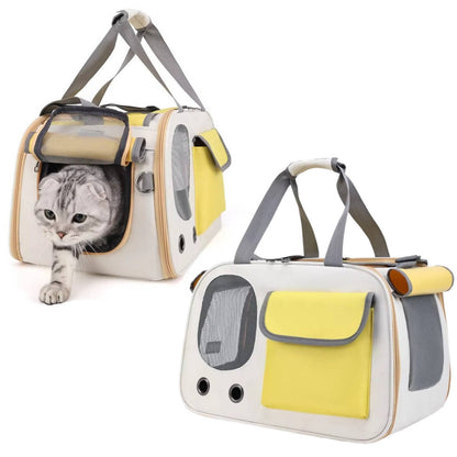 Belro travel pet carrier for cats and small dogs, automotive-style with mesh sides and sturdy handle for secure transport