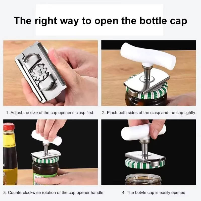 Belro jar and cap opener tool for kitchen use, with ergonomic handle and metal gripping mechanism on a white background.