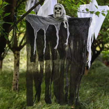 Belro Halloween hanging ghost decoration with skull, perfect for spooky costume accessories and Halloween party decor.