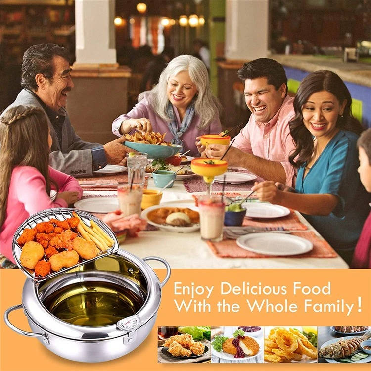 Belro Japanese deep frying pot with wooden handle, suitable for home kitchen use, shown on a clean countertop.