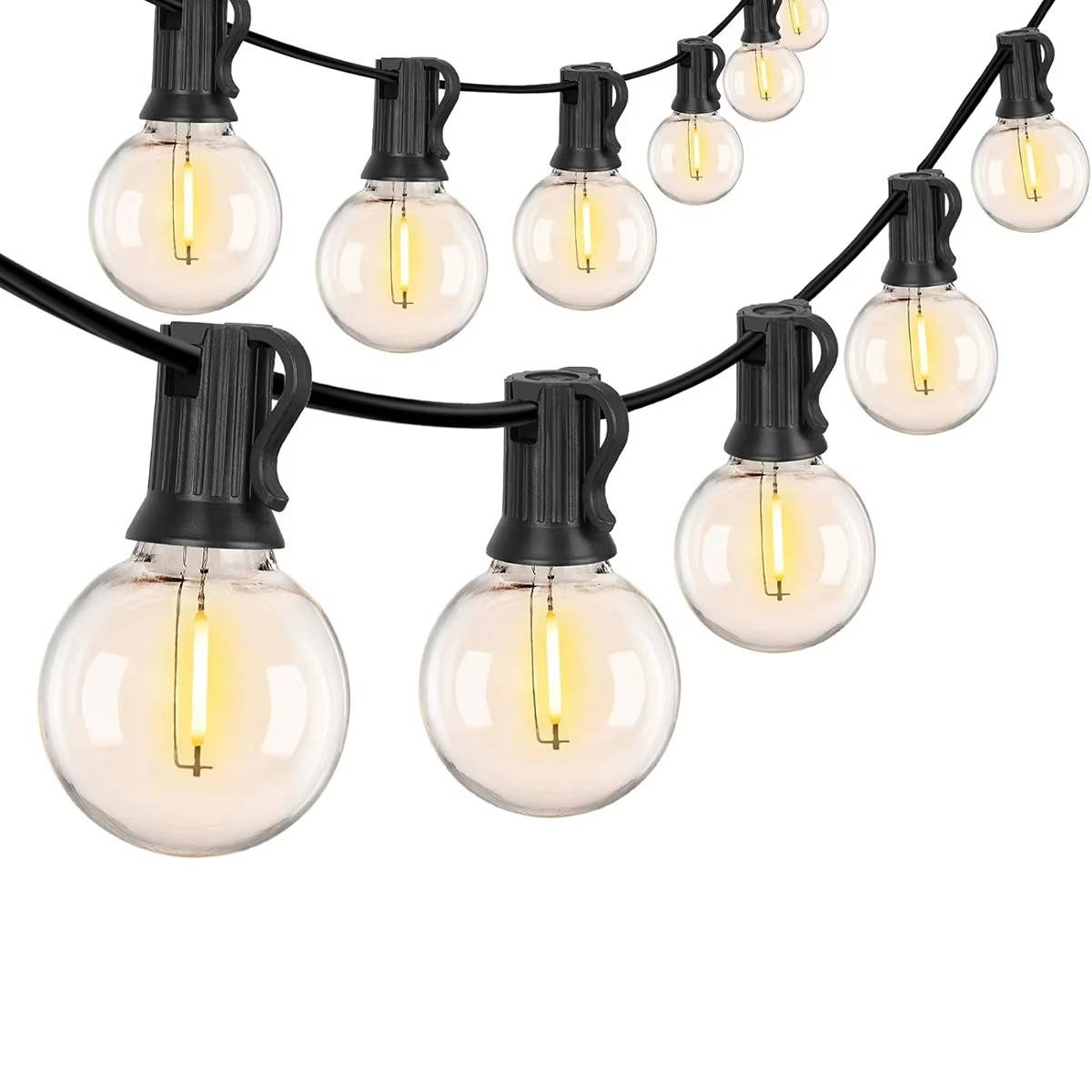 Belro LED outdoor string lights hanging in a garden, ideal for outdoor home and garden decoration and ambiance.
