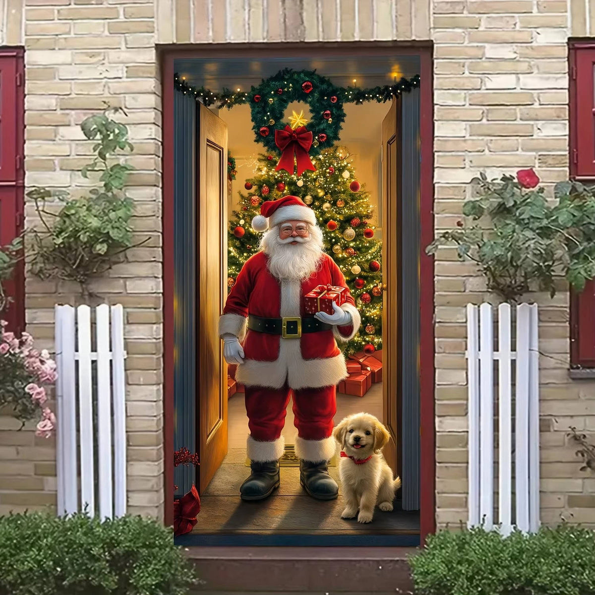Belro Christmas front door decoration with festive greenery and ornaments, perfect for holiday home decor.