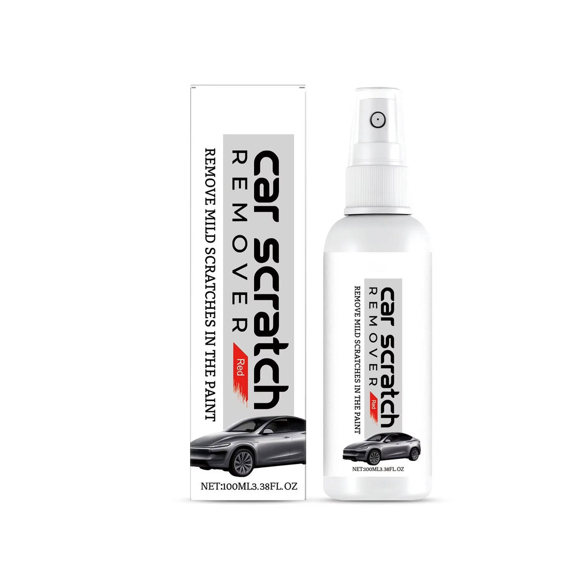 Belro car scratch remover spray for home and garden, showing the spray bottle with a clear nozzle and label on a plain background.