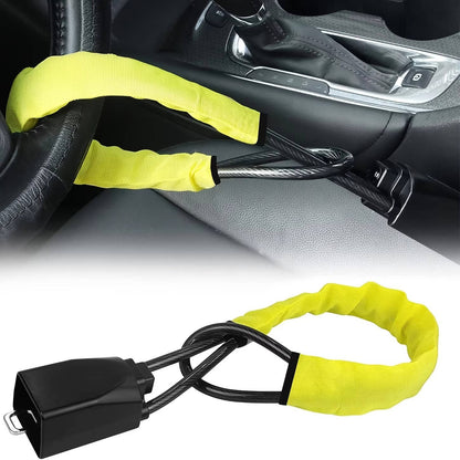 Belro steering wheel lock T-shirt featuring a graphic design of a steering wheel lock on a black fabric background.