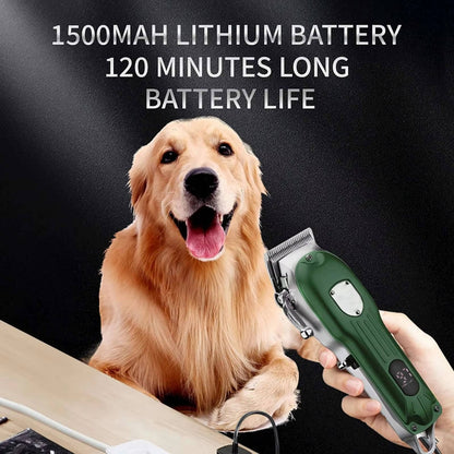 Belro professional dog hair clipper with all-metal body, rechargeable design, suited for grooming pets.