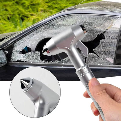 Belro automotive car safety hammer with a bright orange handle and a glass breaker head, designed for emergency vehicle escape.