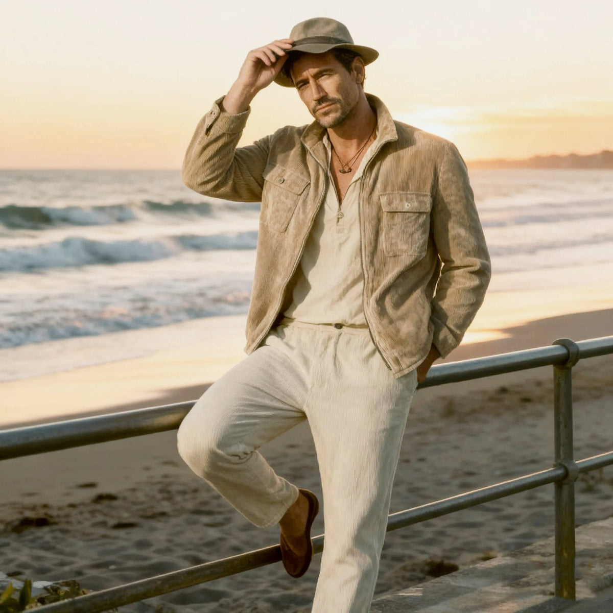 Men's Belro corduroy jacket with a classic fit, featuring a button-up front and collar, shown in a neutral color.