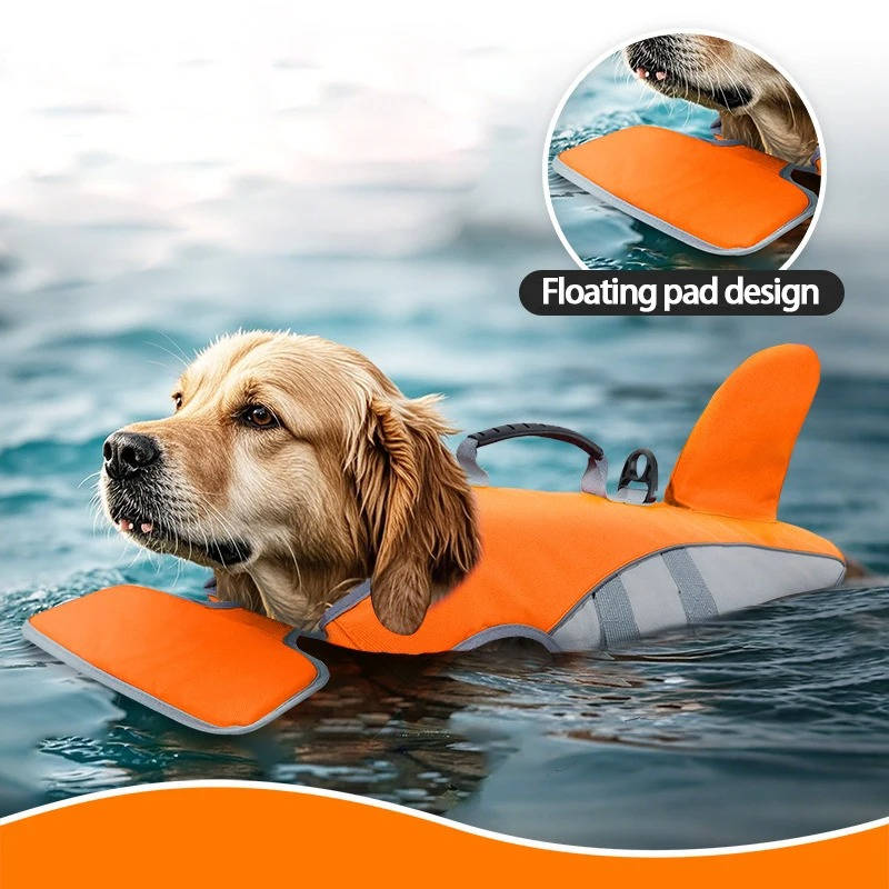 Belro dog float jacket in bright orange with adjustable straps and reflective strips, designed for swimming and safety.