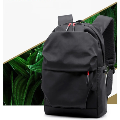 Black minimalist backpack by Belro designed for electronics and laptops, featuring sleek, simple design with multiple compartments.