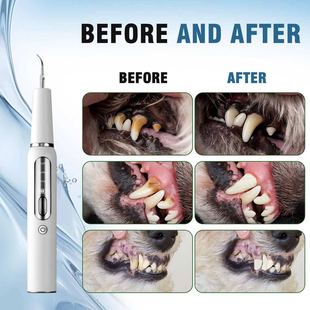 Belro dog plaque and tartar remover device for at-home oral care, featuring a compact design with cleaning tips visible.