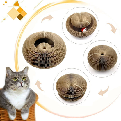 Belro cat scratcher with ball track, made of durable material, designed for feline entertainment and scratching.