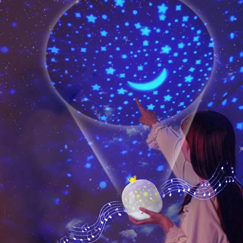 Belro projector night light for kids showing a colorful projection on a wall, designed to create a calming bedtime atmosphere.