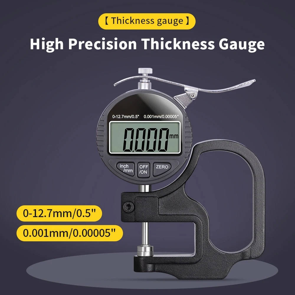 Belro thickness gauge measuring paper and metal with digital display, precision tool for accurate thickness testing.