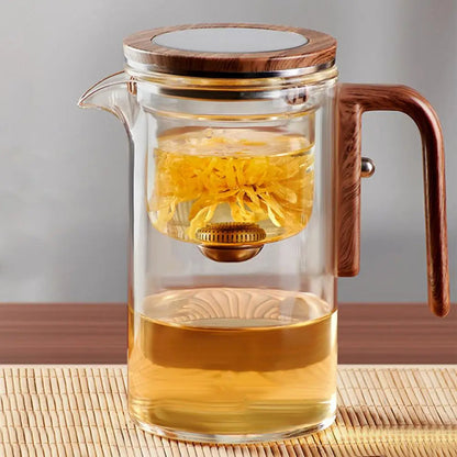 Belro water separation glass teapot with clear glass body and stainless steel lid, designed for kitchen and dining use.