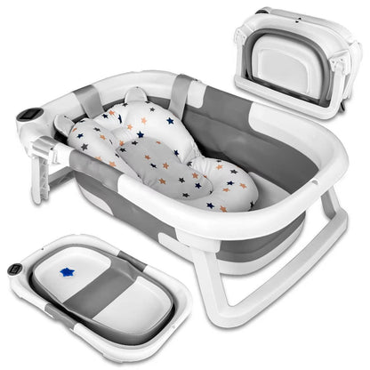 Foldable Belro newborn baby bathing tub with soft interior and compact design for easy storage and comfortable bath time.