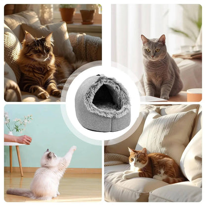 Belro winter cat bed with cozy, plush interior and soft fabric, designed for warmth and comfort for cats during cold weather.