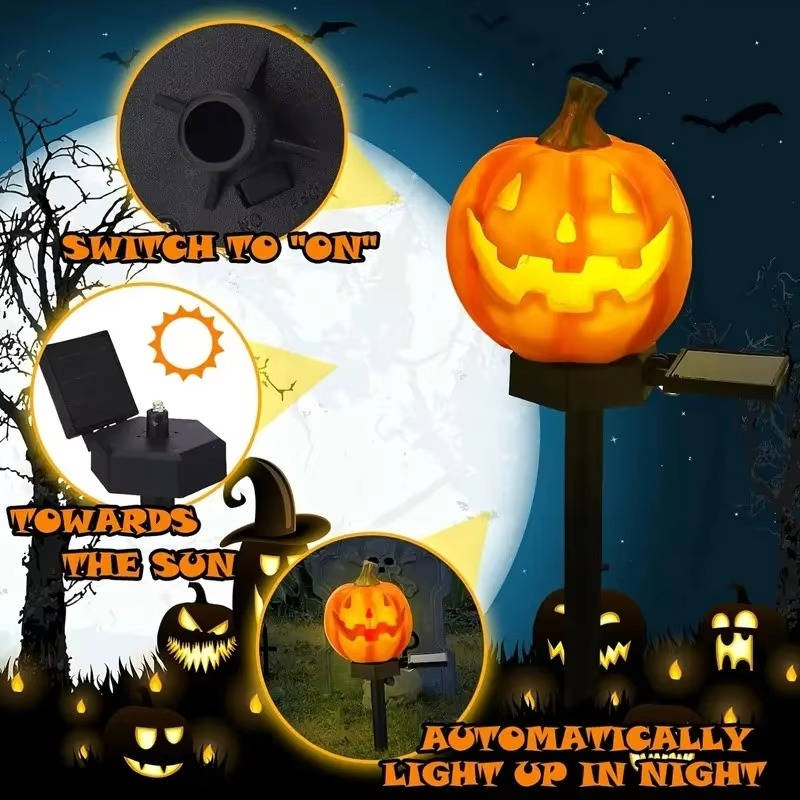 Belro light-up pumpkin Halloween pathway decor for outdoor garden, illuminated with warm glow for festive outdoor decoration.
