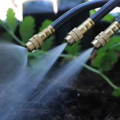 Mivoza garden irrigation system with 360° spray nozzles, automatic, no power needed for outdoor watering and garden irrigation.