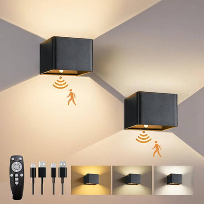 Belro indoor wall light with motion sensor and remote control, showcasing sleek design and adjustable lighting features.