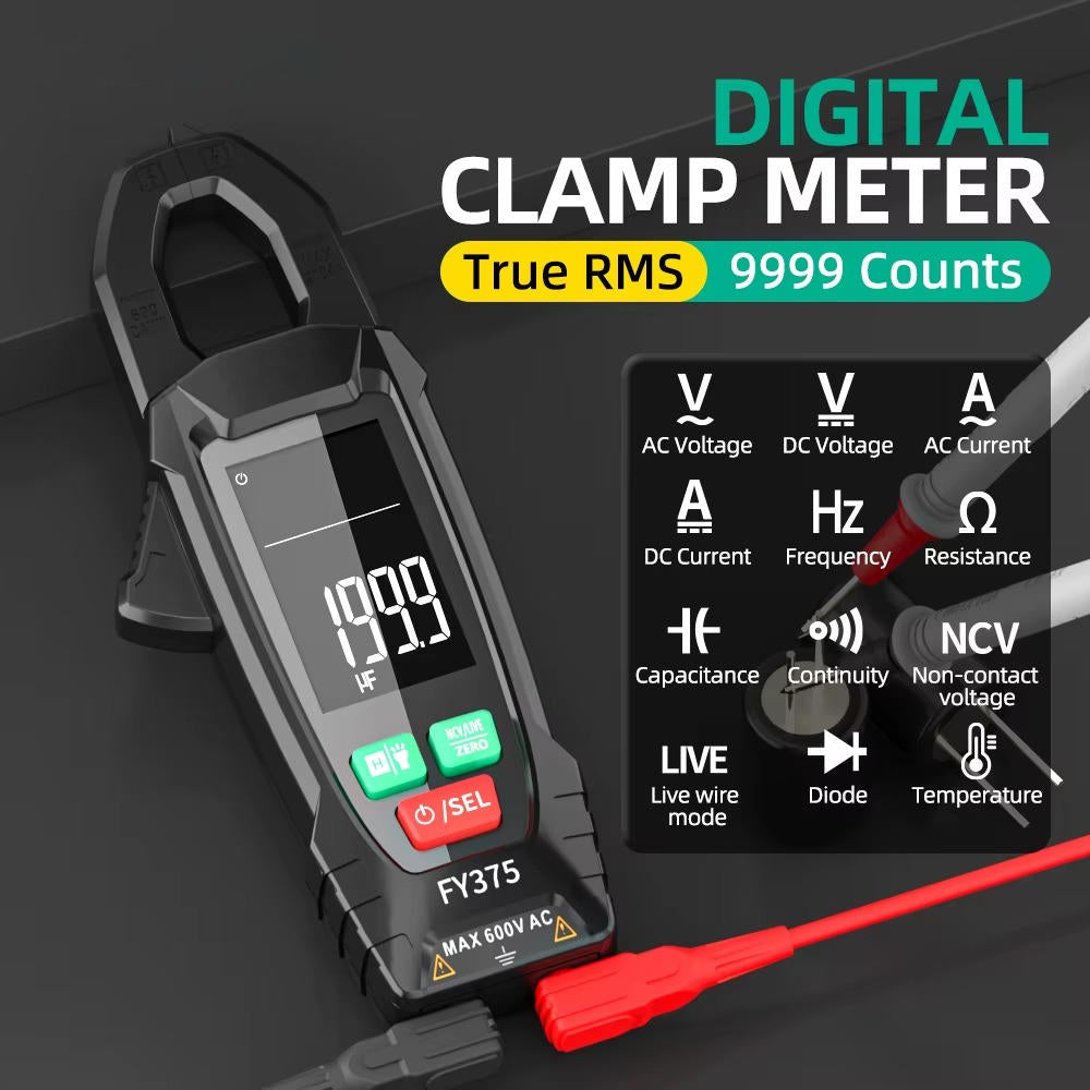 Belro AC/DC clamp electric meter showing digital display and clamp jaw for measuring electrical current in electronics.