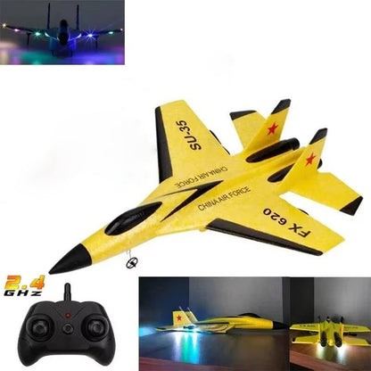Belro RC airplane for beginners, lightweight plastic toy aircraft with colorful design and remote control for kids and beginners.