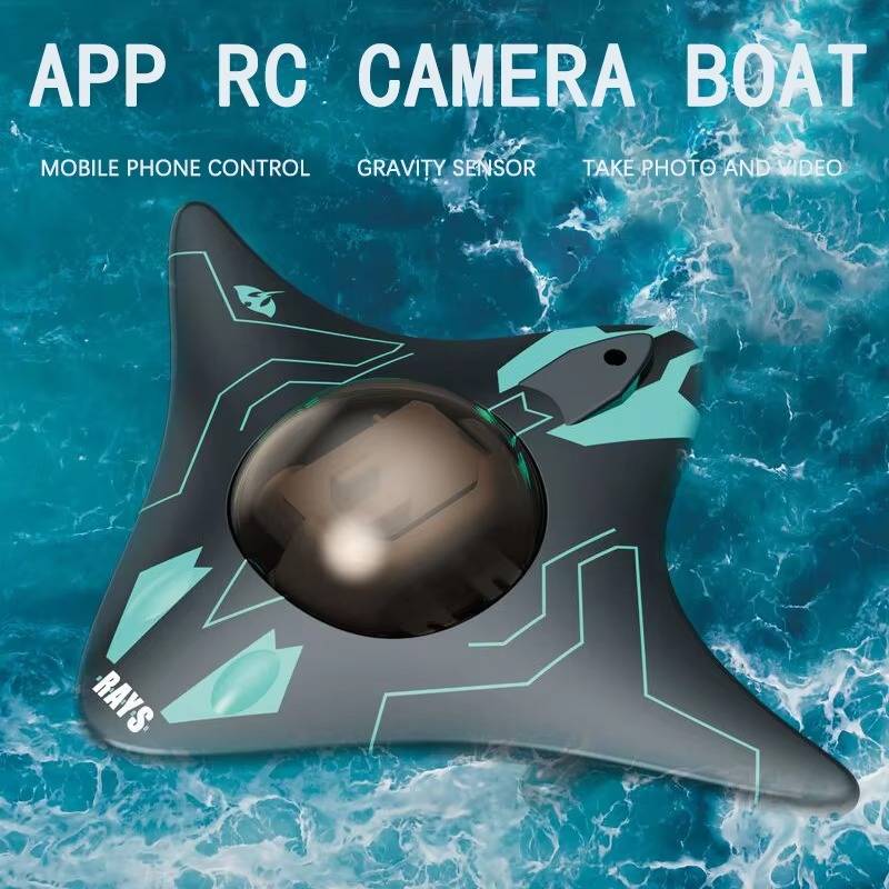Belro RC submarine with camera, toy underwater vehicle showing sleek design and camera lens on front for underwater exploration.