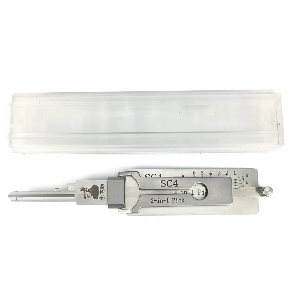 Drillpro 2-in-1 locksmith decoder tool with KW1, SS001, SS002, SC1, and SC4 keys, designed for professional locksmith use.