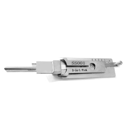 Drillpro 2-in-1 professional locksmith decoder tool with KW1, SS001, SS002, SC1, and SC4 keys, used for lock decoding.