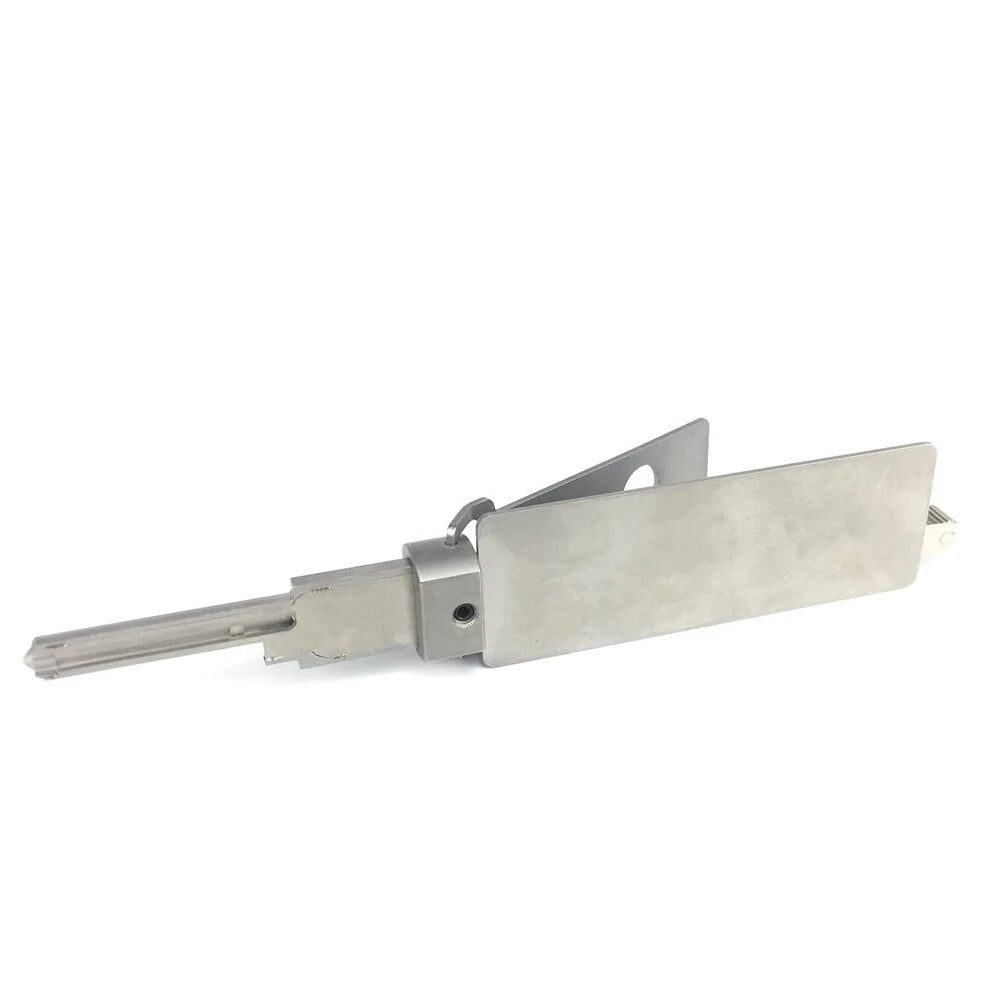 Drillpro 2-in-1 professional locksmith decoder tool with key KW1, SS001, SS002, SC1, and SC4 for lock decoding tasks.