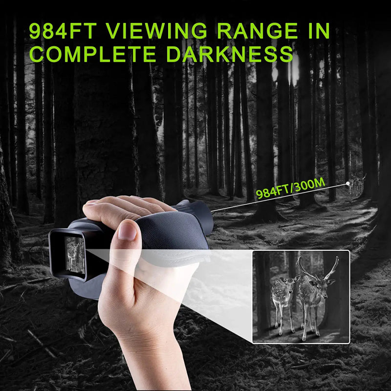 Belro night vision monocular for electronics and camera use, showing compact device with lens and controls in detailed view.