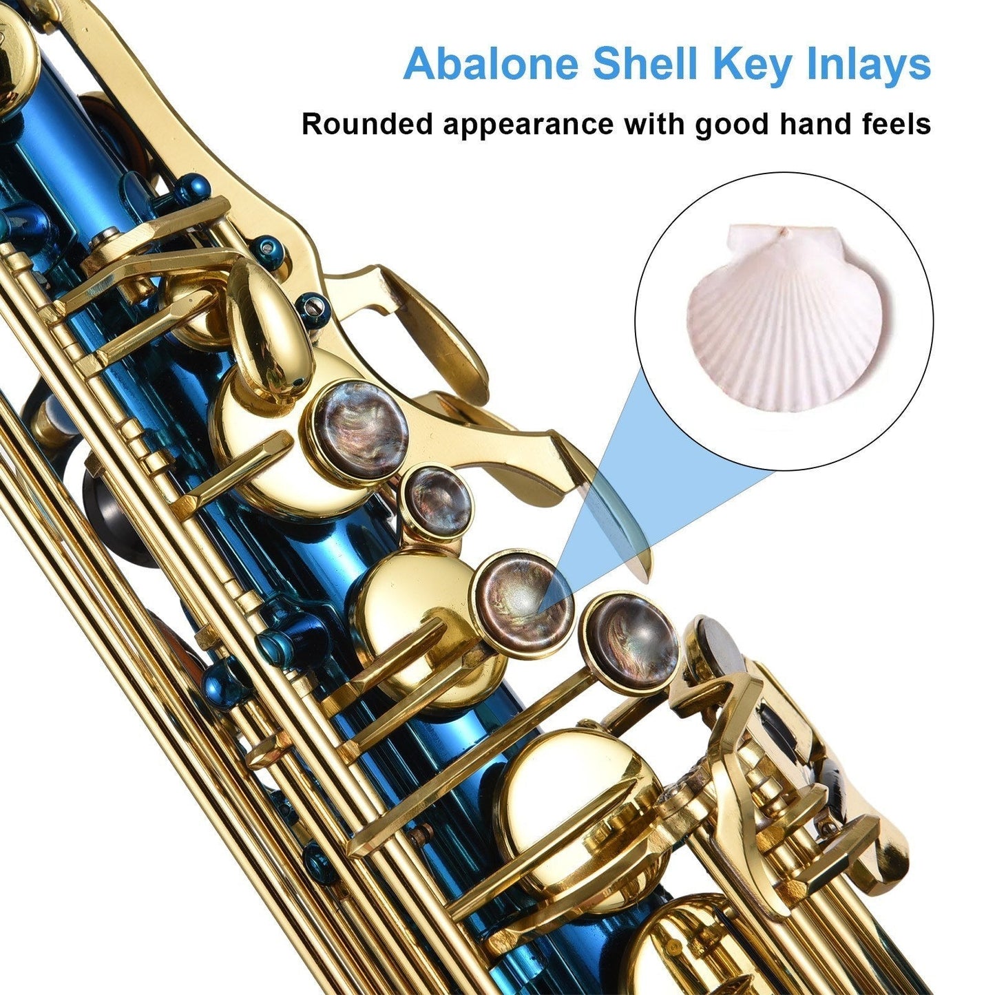 E-Flat Alto Saxophone Set by GETDECO with engraved brass finish and abalone shell buttons, showcasing the instrument and accessories.