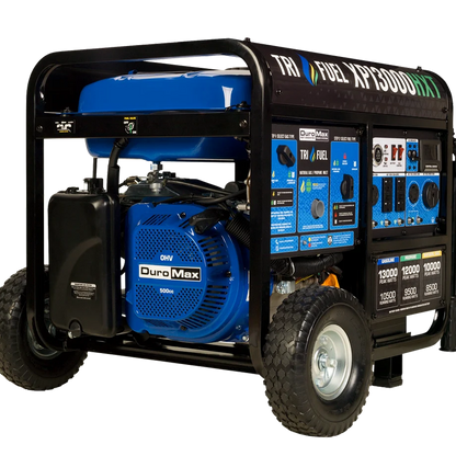 DuroMax XP13000HXT tri-fuel gasoline propane natural gas generator with remote start, CO alert, and rugged design.