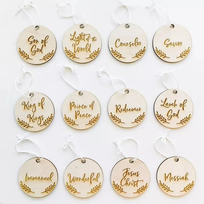Belro Jesus Advent ornament with the words "Names of Jesus" hanging decoration for Christmas home decor.