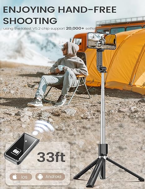 Belro 6-in-1 wireless Bluetooth selfie stick with fill light, compact camera accessory for selfies and group photos.