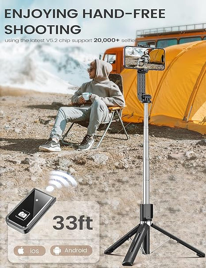 Belro 6-in-1 wireless Bluetooth selfie stick with fill light, compact camera accessory for selfies and group photos.
