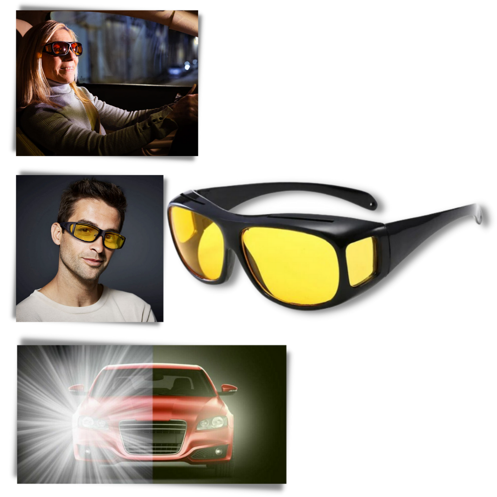 Pair of Belro night driving glasses with clear lenses designed for improved visibility during nighttime driving.