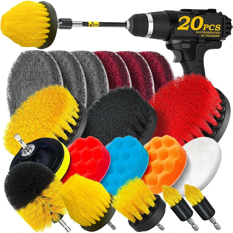 Belro Drill Brush Kit for cleaning, featuring durable brushes attached to a drill for effective home and garden cleaning tasks.