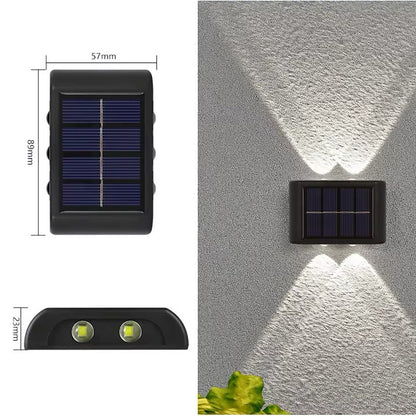 Belro LED solar outdoor wall light installed on a garden wall, energy-efficient outdoor lighting for home and garden use