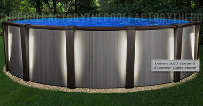 Casavibeo 30’x54” Daytona round inflatable pool with clear blue water and sturdy white frame, suitable for backyard fun.