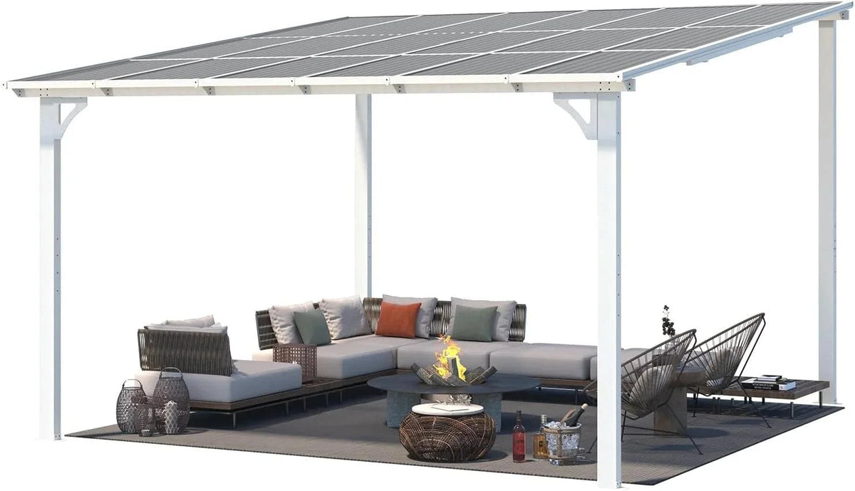 Aecojoy 12 ft x 12 ft white aluminum pergola with canopy, outdoor patio cover with adjustable shade and sturdy frame.
