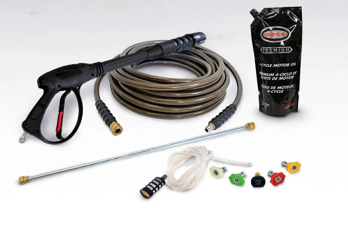 Casavibeo Simpson Powershots Pressure Washer 60869 with hose and spray gun, ready for outdoor cleaning tasks.